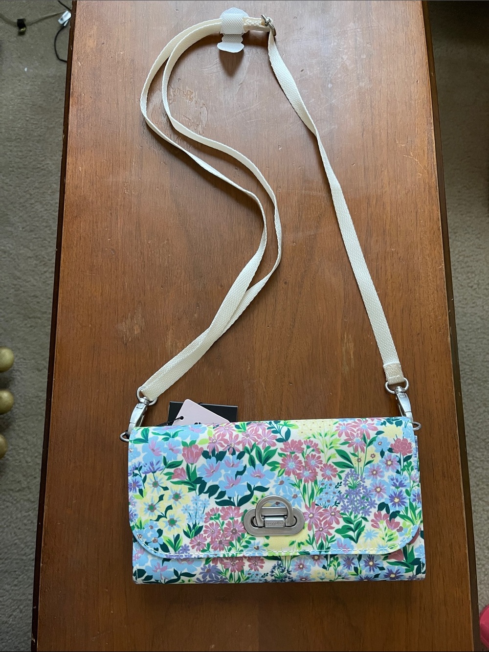 Baggallini Floral Crossbody in Pastel Multi with Cream Strap